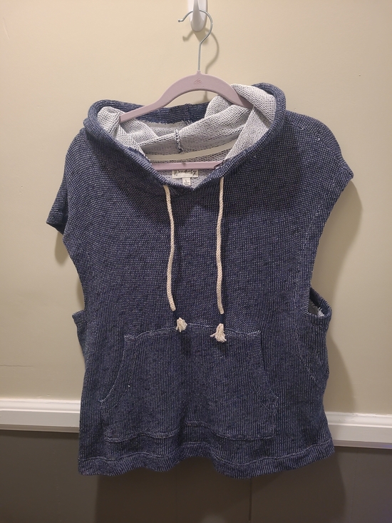 Wonderly Tops - Wonderly Womens Large Slub Sleeveless Terry Hoodie Blue Kangaroo Pocket